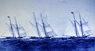 La grande regata oceanica tra Henrietta, Fleetwing e Vesta da N. and Ives, J.M. Currier